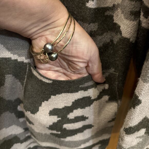 Rachel Zoe Green Camouflage Long Sleeve Cardigan Sweater XL Pockets Slits - Picture 4 of 8